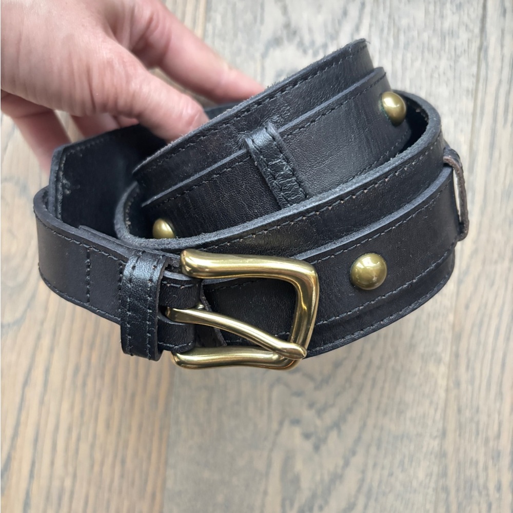 JCrew Women's Black Leather Belt with Gold studs and buckle